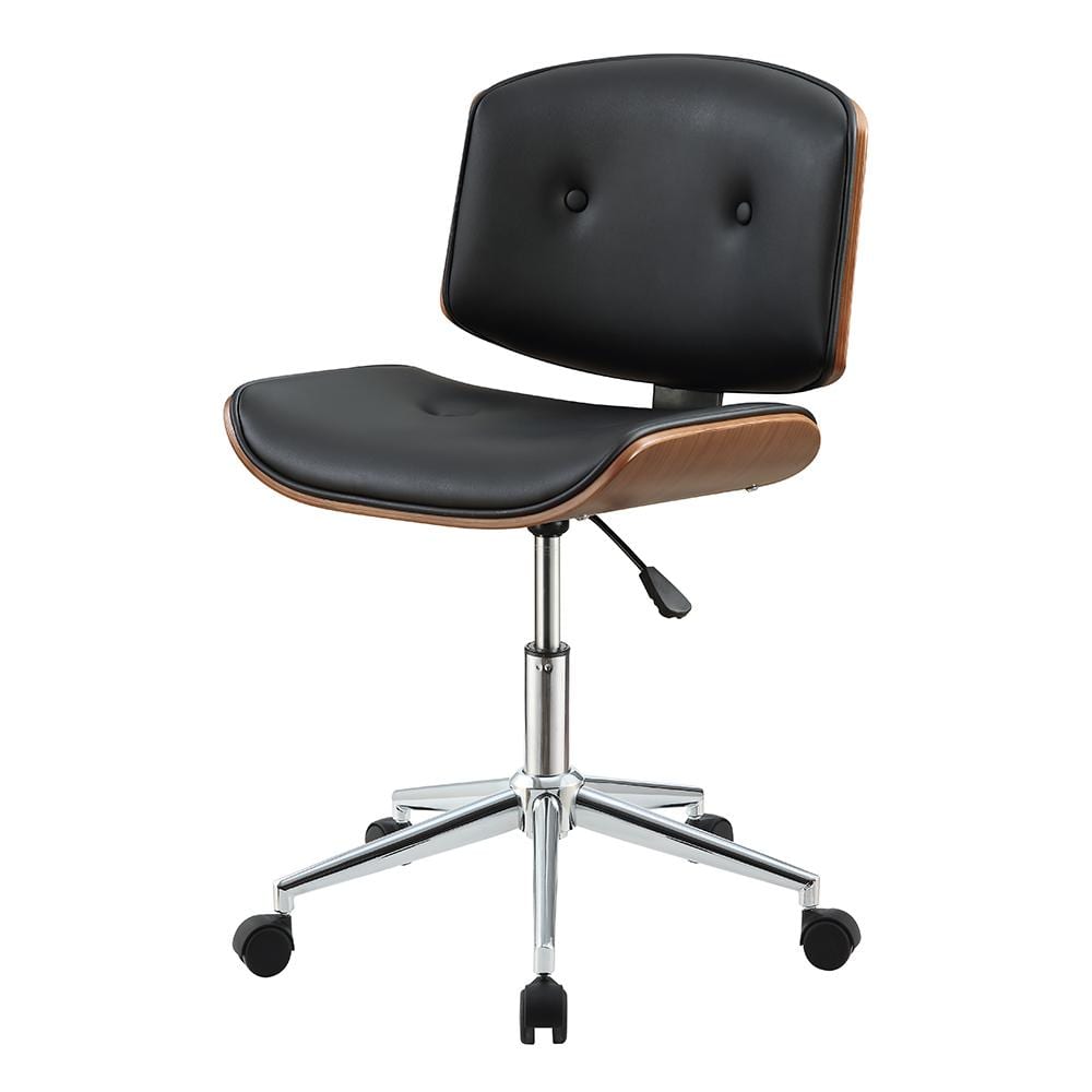 Black Faux Leather Walnut Swivel Office Chair
