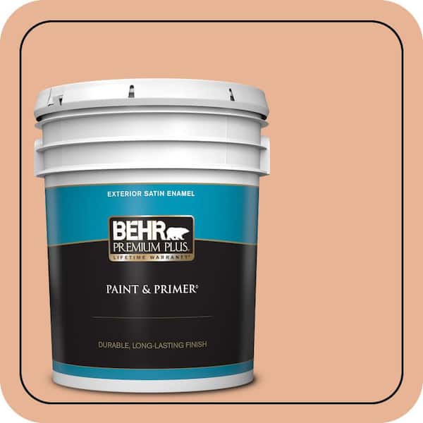 BEHR PREMIUM PLUS 5 gal. #M210-4 Peach Shortcake Satin Enamel Exterior Paint & Primer