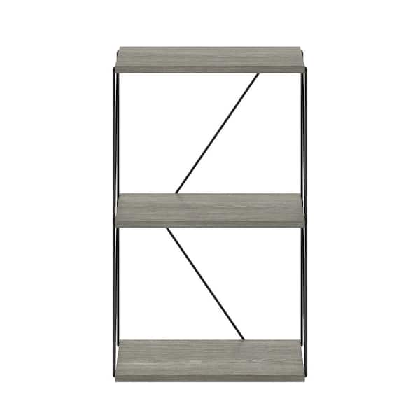 Furinno Besi 26.26 in. Tall  French Oak Grey Wood 3-Shelf Bookcase with Metal Frame