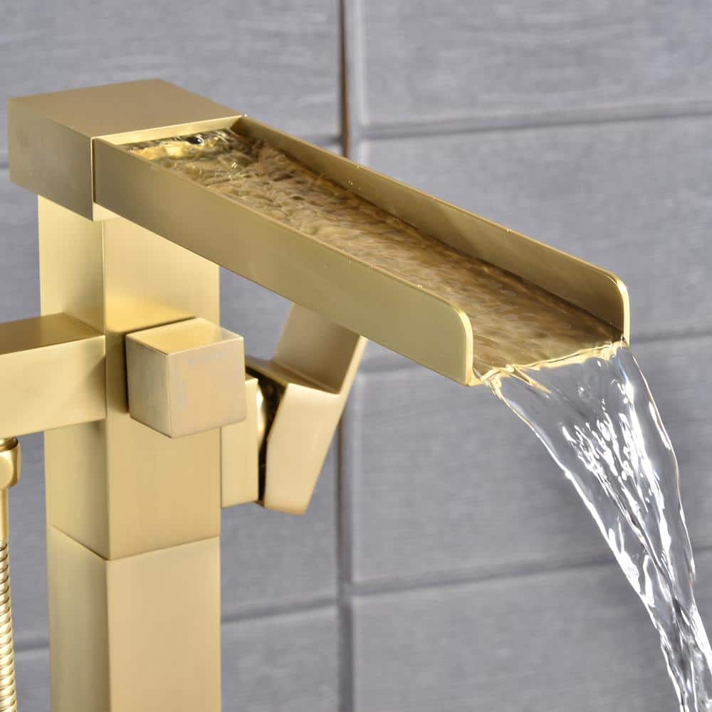 Brushed Gold Single-Handle Freestanding Waterfall Tub Filler