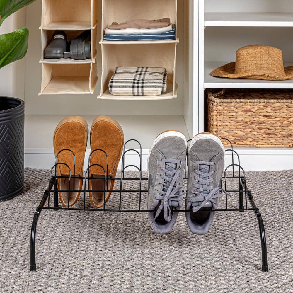 Black Metal Wire 9-Pair Vertical Shoe Rack