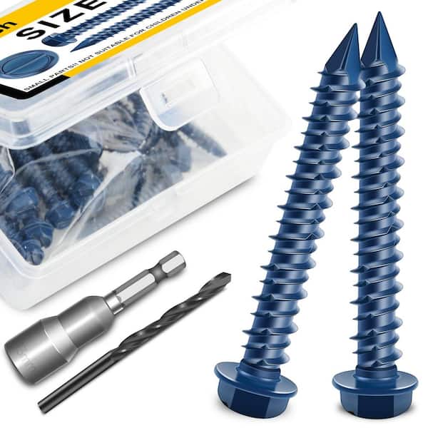 1/4 in. x 1-3/4 in. Carbon Steel Slotted Hex Head Concrete Screws, Blue Corrosion-Resistant Coating (30-Pack)