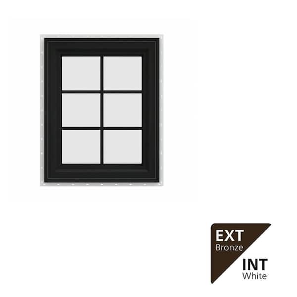 24 in. x 30 in. V-4500 Series Bronze FiniShield Vinyl Left-Handed Casement Window with Colonial Grids/Grilles