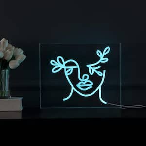 Teary Face 13.7 in. x 10.9 in. Contemporary Glam Acrylic Box USB Operated LED Neon Night Light, Blue