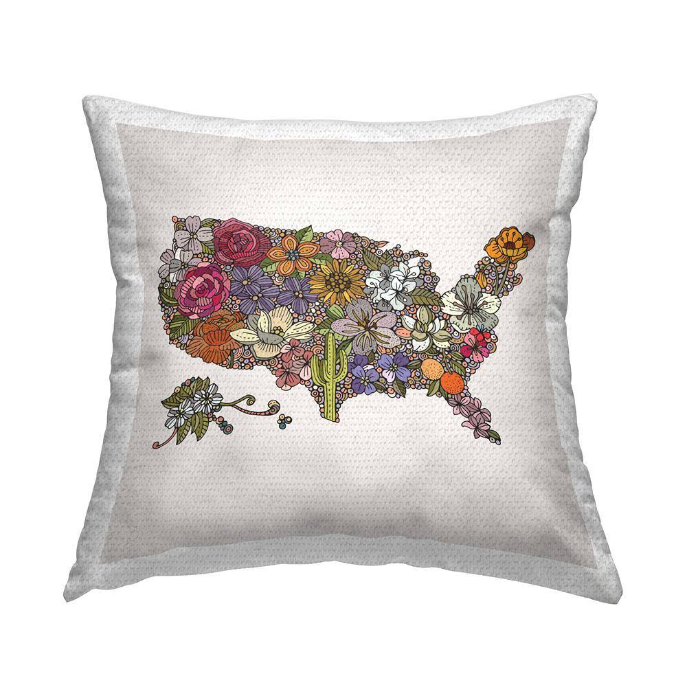USA State Flowers Country Pattern Multi-Color Square Outdoor Throw Pillow price history on PriceWatchPro