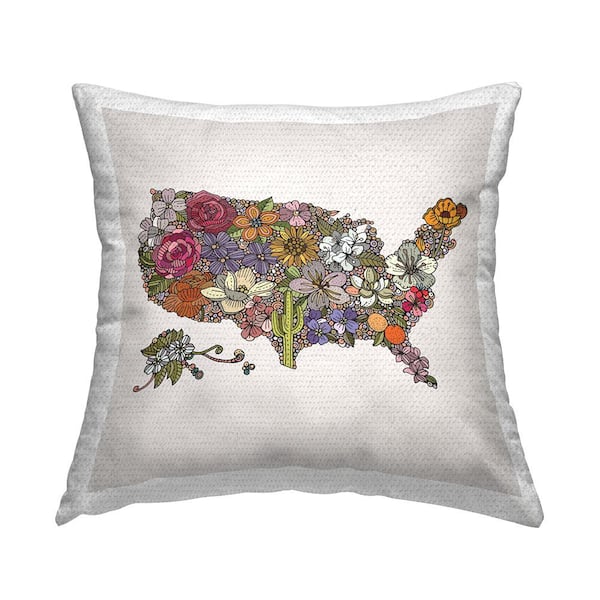 Stupell Industries USA State Flowers Country Pattern Multi-Color Square Outdoor Throw Pillow