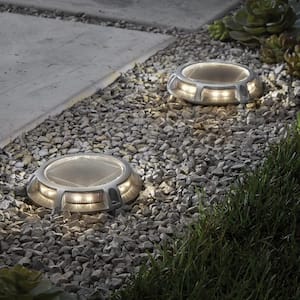 Solar 15 Lumens Silver Integrated LED In-Ground Disk Path Light with Textured Lens (4-Pack); Weather/Rust Resistant