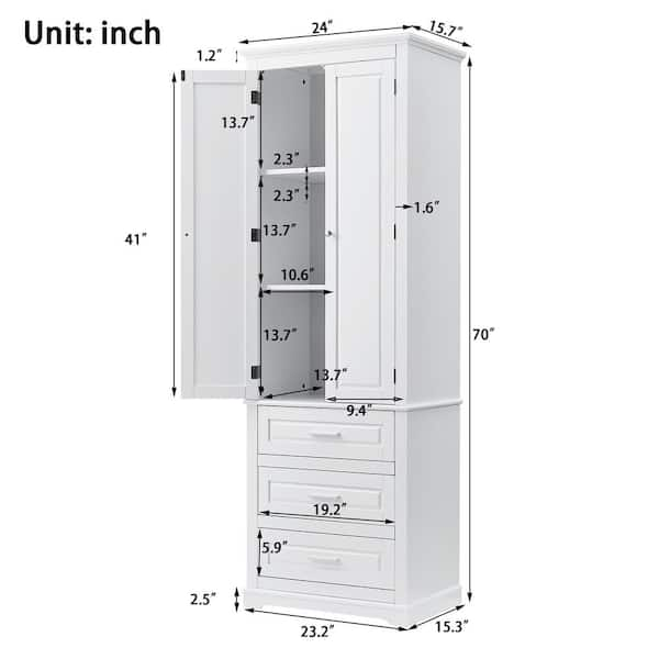 FAMYYT 24 in. W x 15.7 in. D x 70 in. H White Freestanding Storage Linen  Cabinet with Three Drawers in Painted Finish XJ-L2928-L - The Home Depot