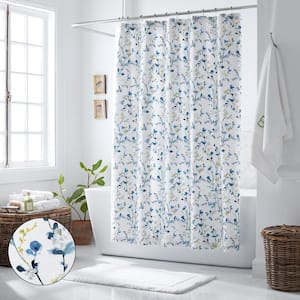 Legends Luxury Emily Floral Sateen 72 in. Blue Multi Shower Curtain