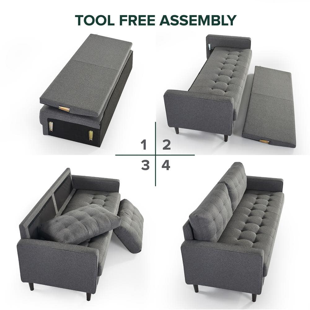Dark Grey Tufted Fabric Loveseat with Track Arms and Metal Legs