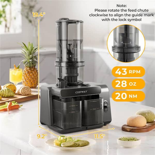 Black 200 W 28 OZ Cold Press Juicer Machine Professional Slow Masticating Juicer with Reverse Button
