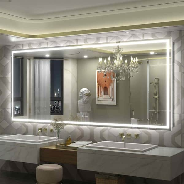 88 in. W x 38 in. H Rectangular Frameless Front & Back LED Lighted Anti-Fog Tempered Glass Wall Bathroom Vanity Mirror