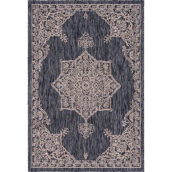 Charcoal Gray Antique Outdoor 4 ft. x 6 ft. Area Rug