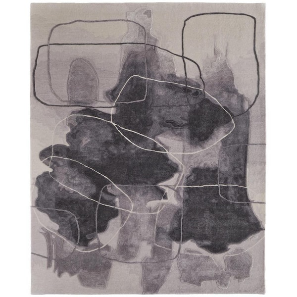 9 ft. x 12 ft. Gray, Ivory Abstract Area Rug