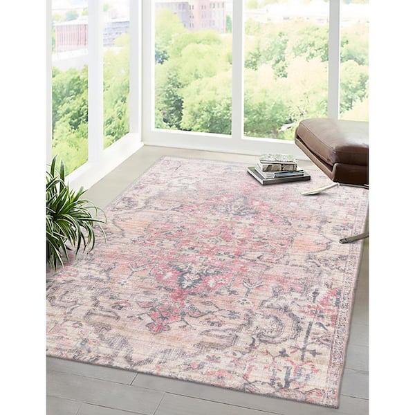 Nostalgia Meknes Beige Pink 8 ft. x 10 ft. Machine Washable Area Rug