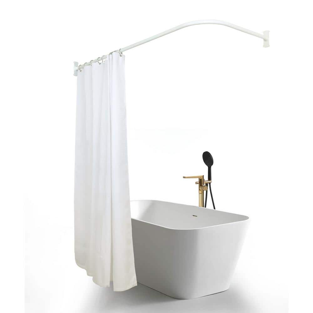 Adjustable White Aluminum L-Shaped Corner Shower Curtain Rod