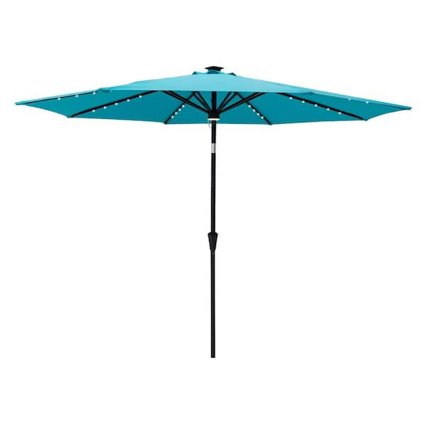 C-Hopetree 9 ft. Aluminum Market Solar Tilt Patio Umbrella with LED Lights in Aqua Blue Solution Dyed Polyester