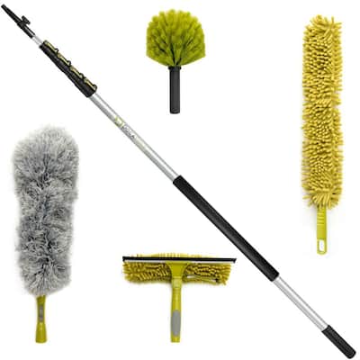 High Reach Cleaning Kit with 24 ft. Telescopic Extension Pole, Window Squeegee Cobweb, Microfiber Feather & Fan Dusters