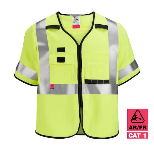 Milwaukee Arc-Rated/Flame-Resistant Small/Medium Yellow Woven Class 3 High Visibility Safety Vest with 10-Pockets and Sleeves