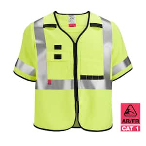 Arc-Rated/Flame-Resistant 4X-Large/5X-Large Yellow Woven Class 3 High Visibility Safety Vest with 10-Pockets and Sleeves