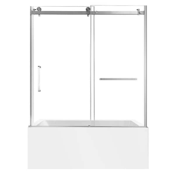 59.8 in. x 31.9 in. Acrylic Rectangular Alcove Soaking Bathtub with Right Drain in White/Brushed Nickel
