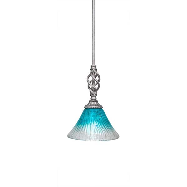 Unbranded Bridgewater 100 W 1-Light Aged Silver Standard Mini Pendant Light with Glass Shade