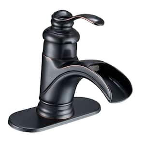 Waterfall Single Handle Single Hole Bathroom Faucet with Deck Plate Oil Rubbed Bronze Bathroom Sink Faucet
