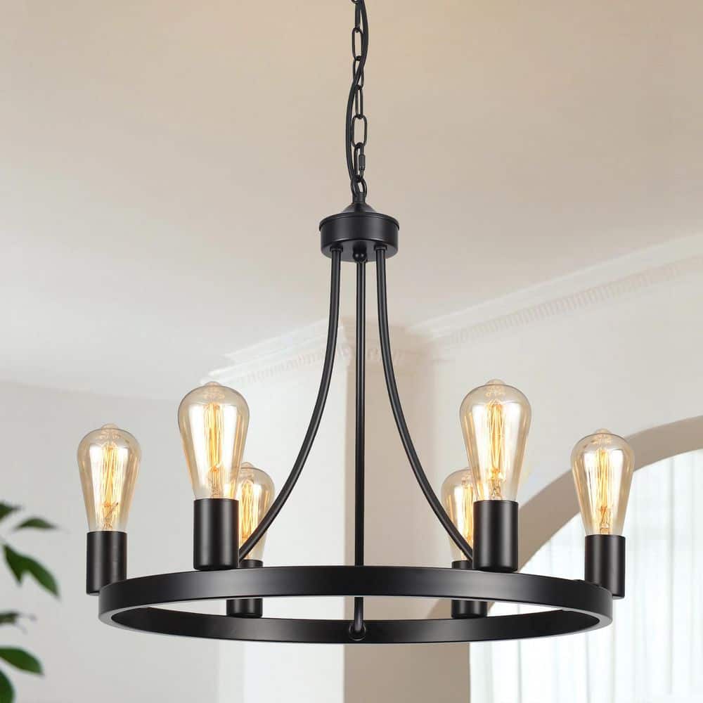 6-Light Farmhouse Black Candlestick Circle Wagon Wheel Linear Chandelier Lighting for Kitchen Island price history on PriceWatchPro