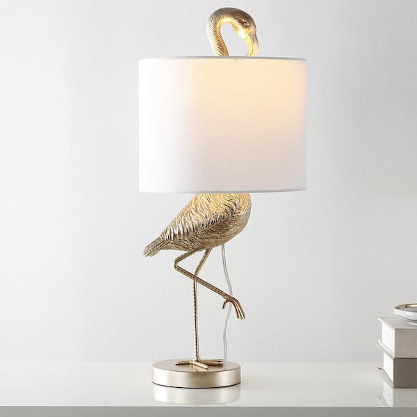TRUE FINE Aimee 25 in. Champaign Gold Resin Table Lamp with White Linen Shade