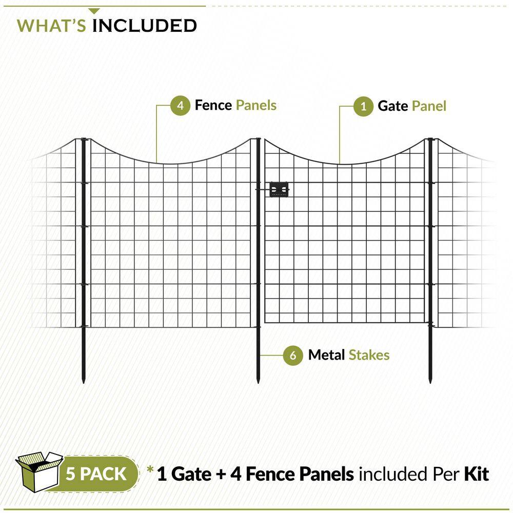 39in Black Powder-Coated Metal Garden Fence with Gate