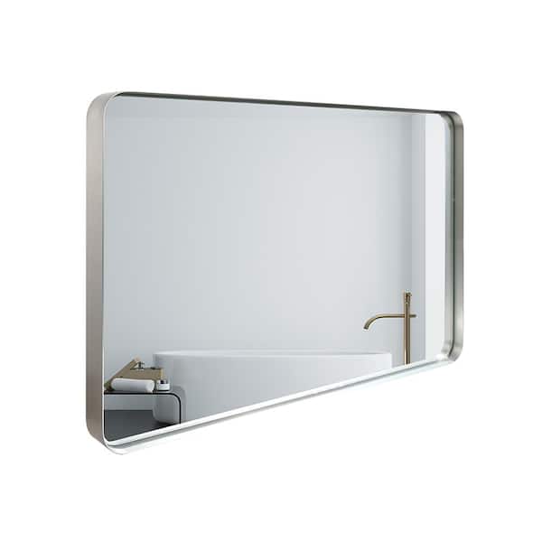 Unbranded 30 in. W x 20 in. H in. Silver Rectangular Framed Wall Mounted Bathroom Vanity Mirror Square Angle Metal Frame Hanging