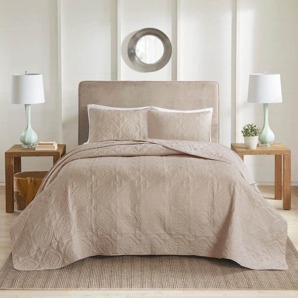 Khaki Full Microfiber Reversible Bedspread Set