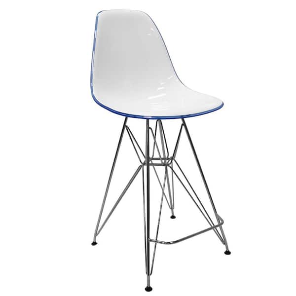 Leisuremod Cresco Modern Acrylic Barstool with Chrome Base and Footrest (White/Blue)