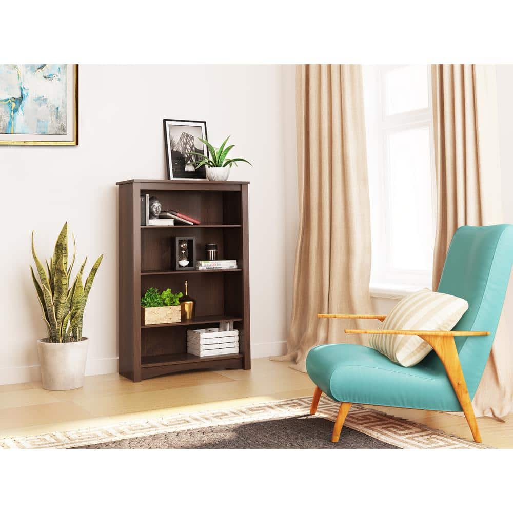 Espresso Adjustable 4-Shelf Deluxe Wood Bookcase