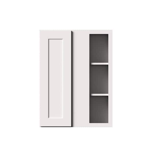 27 in. W x 12 in. D x 36 in. H RTA Solid Wood Shaker Corner Wall Kitchen Cabinet in White With Double Shelves