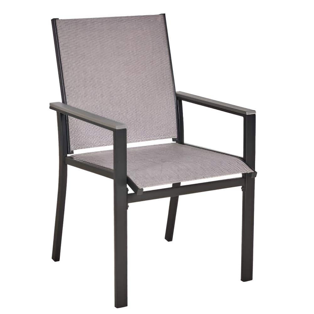 Black Metal Outdoor Chair, Textilene Patio Furniture Chair with Armrest for