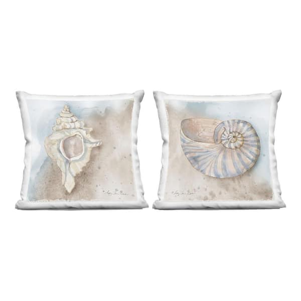 Conch and Nautilus Ocean's Edge Brown Print Zipper Polyester 18 in. x 18 in. Throw Pillow (Set of 2)