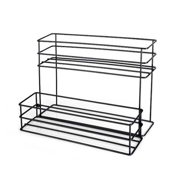 2-Tier 8-Bottle Black 13 in. W Metal Wine Rack, Countertop Display Storage Shelf Bottle Stand, Coffee Bar Organizer
