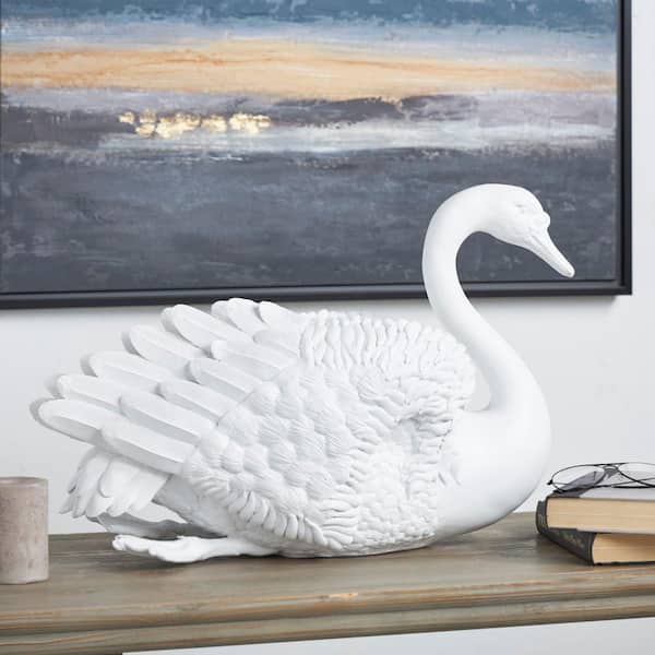 Litton Lane Light Gray Resin Swan Sculpture with Textured Feathers