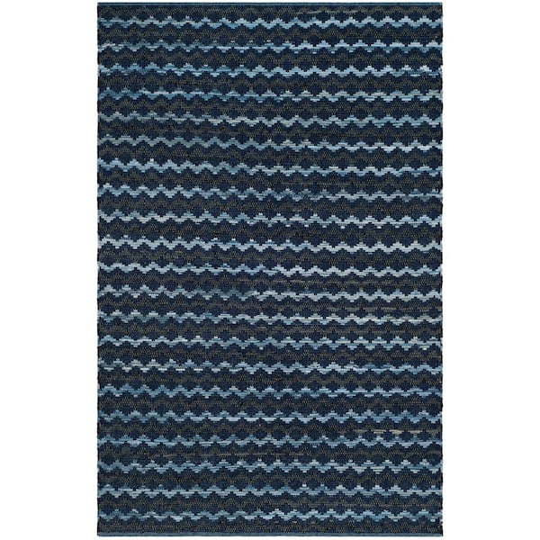 SAFAVIEH Montauk Navy Blue/Black 6 ft. x 9 ft. Geometric Area Rug