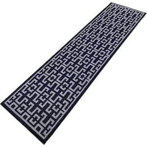 Ancient Greek Style Design Navy Color 2 ' Width x 7' Your Choice Length Slip Resistant Rubber Stair Runner Rug