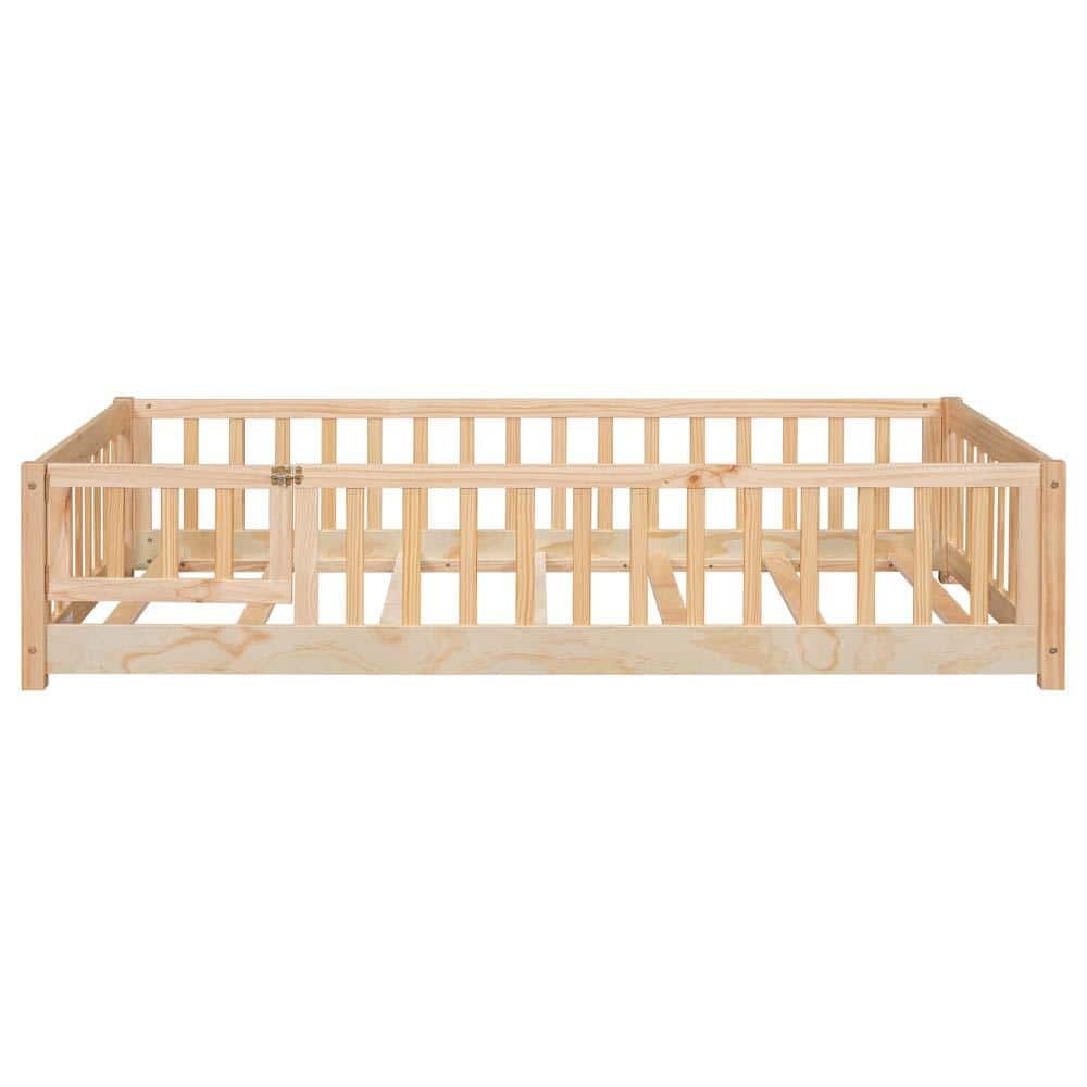 Beige Wood Frame Twin Platform Bed with Fence and Door price history on PriceWatchPro