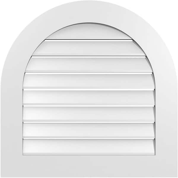 Ekena Millwork 28 in. x 28 in. Round Top White PVC Paintable Gable Louver Vent Functional