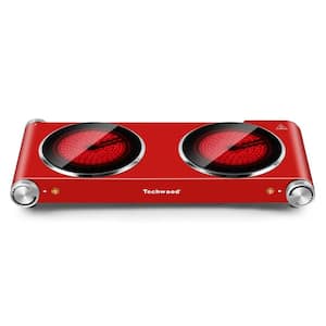 Portable 2-Burner 7.6 in. Red Infrared Ceramic Electric Stove 1800-Watt Electric Dual Hot Plate
