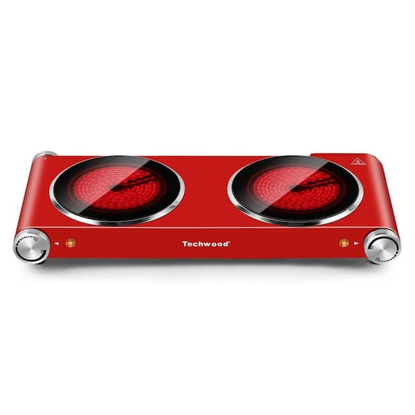Elexnux Portable 2-Burner 7.1 in. Red Electric Hot Plate 1800-Watt