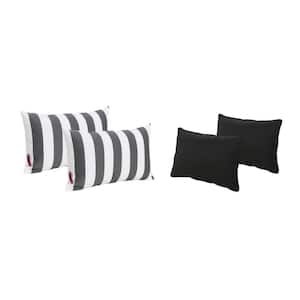 Daley Black Rectangular Outdoor Solid and Black and White Striped Throw Pillows (Set of 4)
