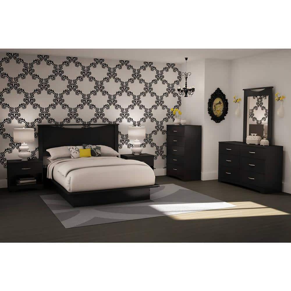 Contemporary Pure Black Full Platform Bed with Discreet Storage