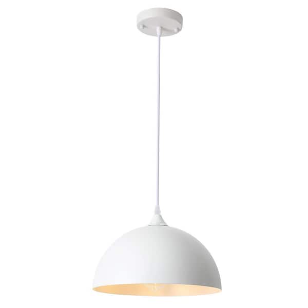 1-Light White Vintage Pendant Hanging Light with Metal Shade for Bedroom