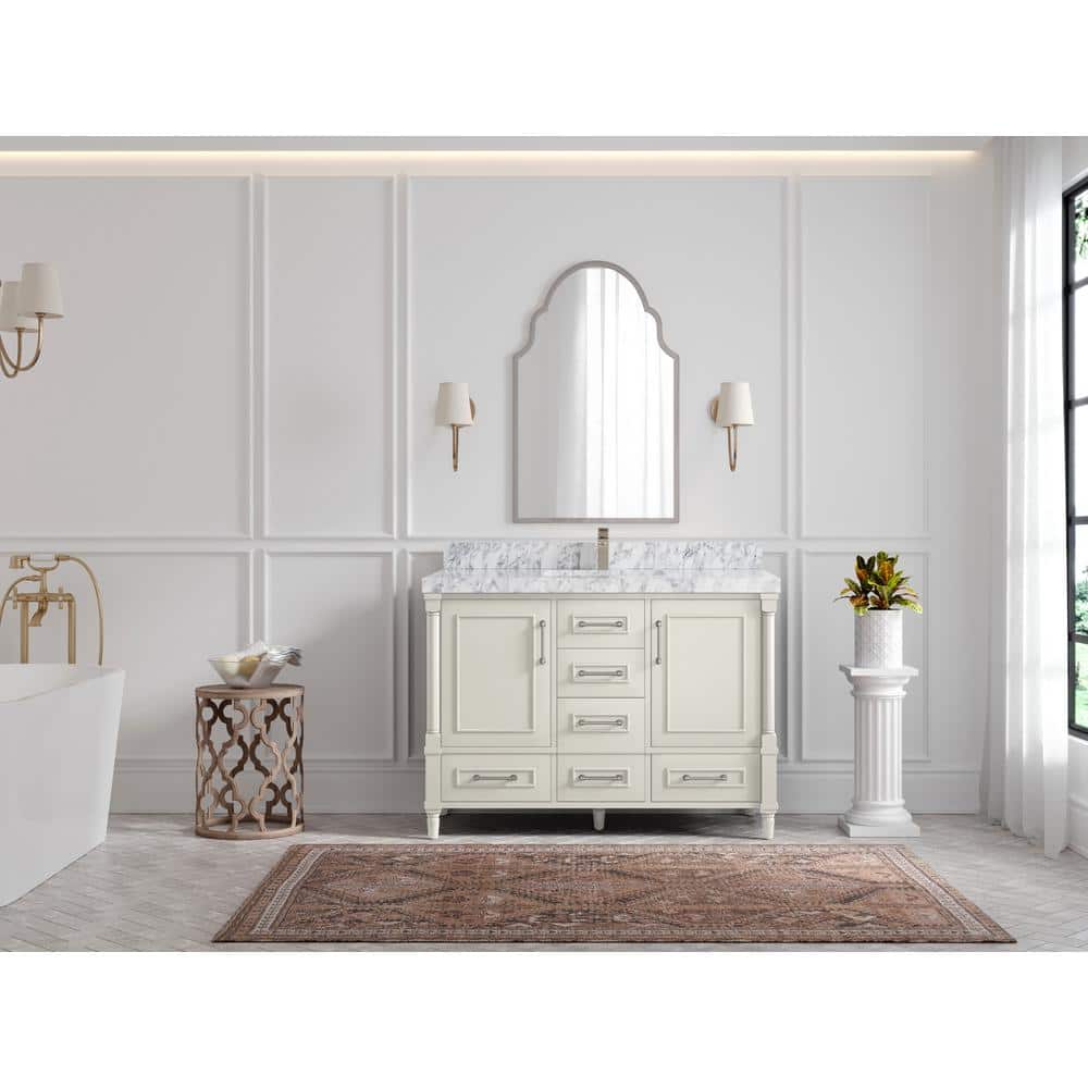 Alabaster Solid Wood Single Bathroom Vanity with Carrara Marble Top