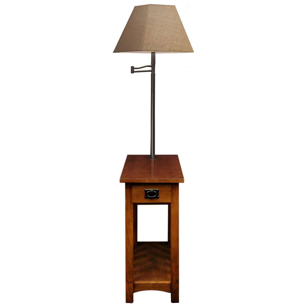 Mission Style 22.5'' Medium Oak Wood & Metal Chairside Table with Storage